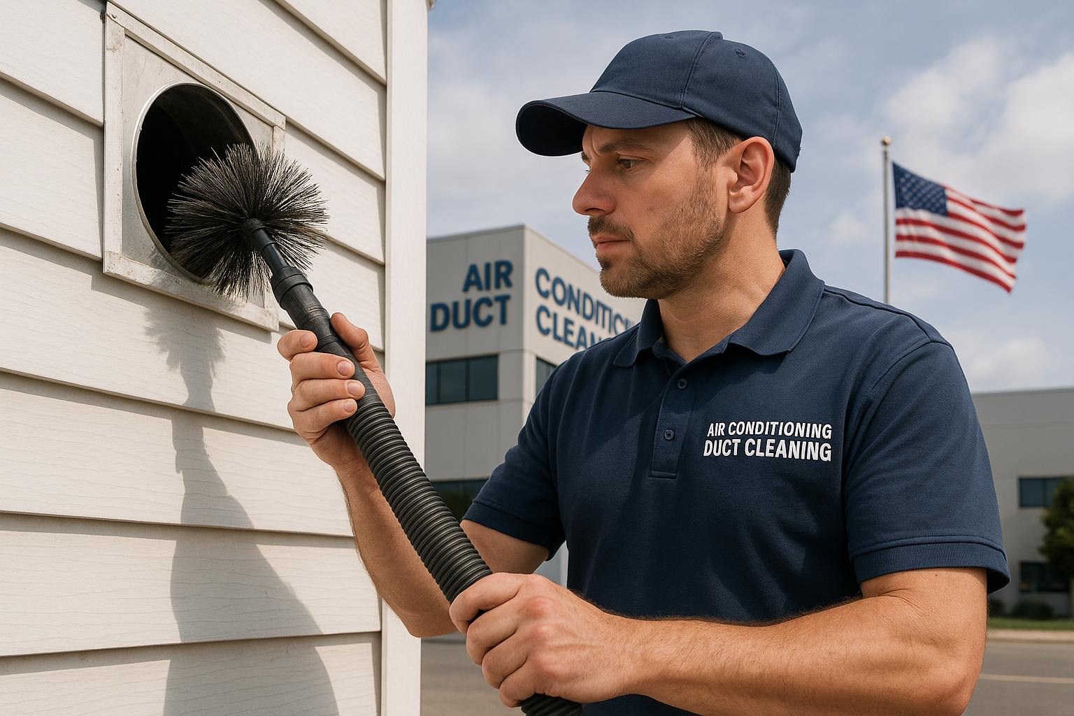 Technician performing Air Conditioning Duct Cleaning with professional equipment to improve indoor air quality.